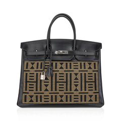 Limited Edition Vintage Horizons Birkin 40 Black Box Leather with Gold Embroidered Toile