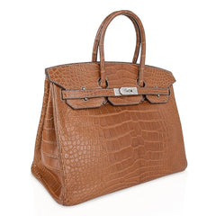 Diamond Birkin 35 Bag Fauve Barenia Matte Alligator Rare