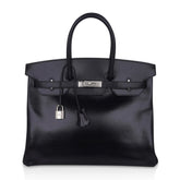 Birkin 35 Bag Black Box Palladium Guilloche Hardware