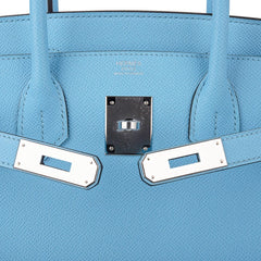 Birkin 30 Bag Blue Celeste Epsom Palladium Hardware New