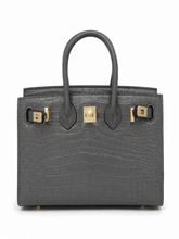 Mini Birkin 20cm Outer Stitching Tote Bag in Etain Gray Crocodile Pattern