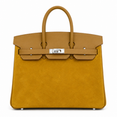 Birkin 25 Retourne in Yellow Swift Leather and Suede Grizzly (Palladium Hardware)