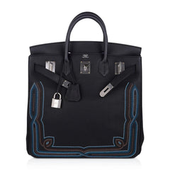 Limited Edition HAC Western Birkin 40 Bag Runway Embroidered Black Togo Leather with Palladium Hardware