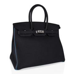Special Order HSS Birkin 35 Bag Black Turquoise Togo Leather with Brushed Palladium Hardware