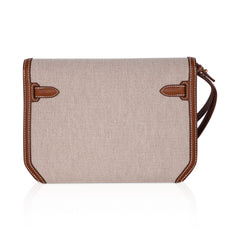 Kelly Depeches 25 Pouch Toile / Fauve Barenia Trim Gold Hardware