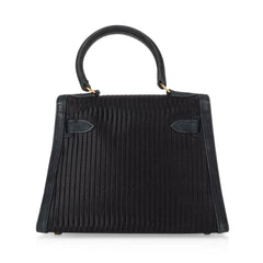 Kelly 20 Mini Vintage Bag Black Pleated Silk Suede Trim Gold Hardware