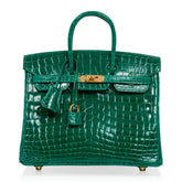 Birkin 25 Bag Emerald Crocodile Gold Hardware