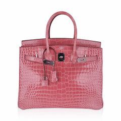 Birkin 35 Rose Indien Porosus Crocodile Bag – Rare Retired Color