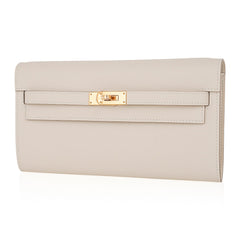 Kelly Classique To Go Wallet Craie Epsom Gold Hardware New w/Box