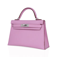 Mini Kelly 20 Bag Sellier Mauve Sylvestre Epsom with Palladium Hardware
