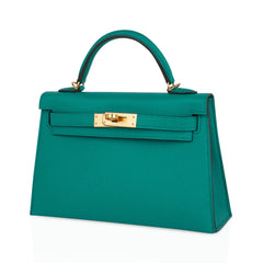 Kelly 20 Mini Sellier Bag Jade Epsom Leather Gold Hardware New w/Box