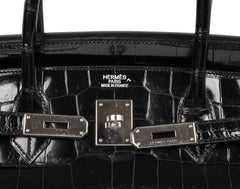Birkin 40 Bag Black Porosus Crocodile Palladium
