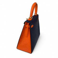 Custom orderškelly25 sapphire blue with classic orange epsom frosted gold buckle handmade