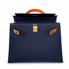 Custom orderškelly25 sapphire blue with classic orange epsom frosted gold buckle handmade