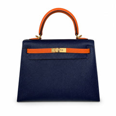 Custom orderškelly25 sapphire blue with classic orange epsom frosted gold buckle handmade