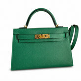 Fully hand-sewn👉Second generation Mini Kelly 19cm imported Epsom leather velvet green gold buckle