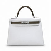 Kelly 25cm/28cm Epsom Leather 10 Craie Milkshake White 18 Etoupe Elephant Gray Top Handmade! Counter quality!