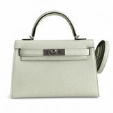 Ready stock: Fully hand-stitched 👉Second generation Mini Kelly 19cm imported Epsom leather bubble green silver buckle