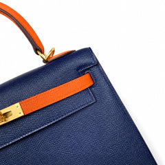 Custom orderškelly25 sapphire blue with classic orange epsom frosted gold buckle handmade