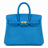 Rare Runaway Birkin 25cm Grizzly Tanzanite Blue Suede Luxury Tote
