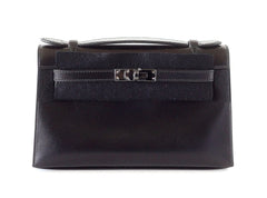 Kelly Pochette Clutch Bag Limited Edition So Black Box Leather Very Rare