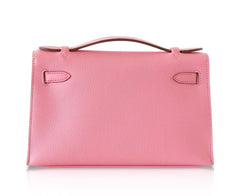 Kelly Pochette Clutch Bag Rose Confetti Pink Epsom Palladium