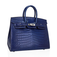 Limited Edition Birkin 25 Bag Sellier Indigo Aizome Porosus Crocodile with Palladium Hardware