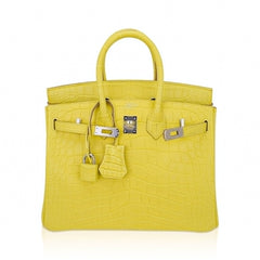 Birkin 25 Bag Lime Matte Alligator with Palladium Hardware
