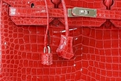 Birkin 35 Bag Porosus Crocodile Bougainvillea Palladium