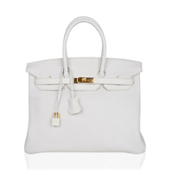 Birkin 35 Bag White Gold Hardware Clemence Leather New