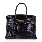 Birkin 30 Bag Black Porosus Crocodile with Gold Hardware