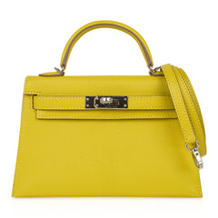 Kelly 20 Mini Sellier Bag Lime Chevre Leather Palladium New w/Box