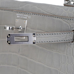 Limited Edition Mini Kelly 20 Sellier Matte Gris Perle Alligator Bag Palladium Hardware