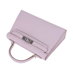 Mini Kelly 20 Bag Sellier Mauve Pale Chevre Leather with Palladium Hardware