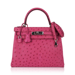 Kelly 25 Retourne Bag Fuchsia Ostrich with Palladium Hardware