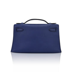 Kelly Pochette Clutch Bag Blue Sapphire Swift Leather with Palladium Hardware