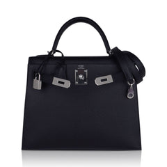Kelly 28 Sellier Bag Black Epsom Leather with Palladium Hardware