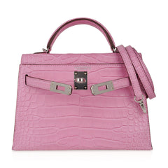 Kelly 20 Mini Sellier Bag 5P Pink Matte Alligator Palladium Limited Edition