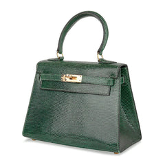 Vintage Kelly 20 Sellier Mini Vert Moyen Lizard Gold Hardware