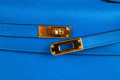 Vintage Kelly 20 Sellier Mini Blue de France Courchevel Gold Hardware