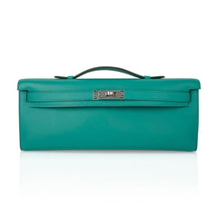 Kelly Cut Vert Verone Clutch Bag Swift Palladium