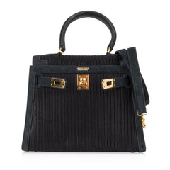 Kelly 20 Mini Vintage Bag Black Pleated Silk Suede Trim Gold Hardware