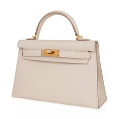 Kelly 20 Mini Sellier Bag Craie Epsom Leather Gold Hardware New w/Box