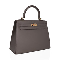 Kelly Sellier 25 Bag Etain Gold Hardware Epsom Leather New