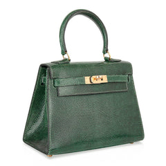 Vintage Kelly 20 Sellier Mini Vert Moyen Lizard Gold Hardware