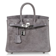Birkin 25 Bag Gris Fume Doblis Suede with Palladium Hardware