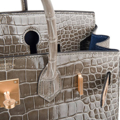 Birkin HSS 30 Bag Gris Tourterelle / Blue Sapphire Porosus Crocodile Limited Edition