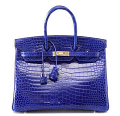 Birkin 35 Bag Vivid Electric Blue Porosus Crocodile Palladium