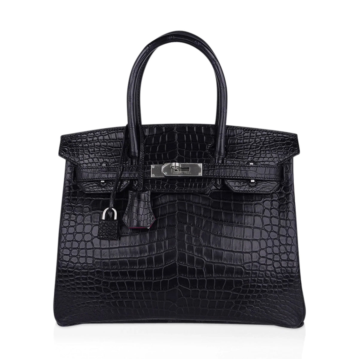 Birkin HSS 30 Matte Porosus Crocodile Black / Rose Pourpre Bag