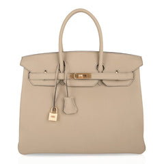 Birkin 35 HSS Bi-Color Bag Trench / Rose Jaipur Brushed Gold Hardware